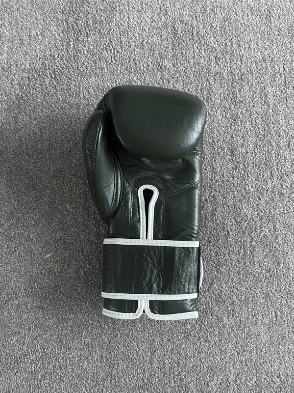 BXB REAL LEATHER BOXING GLOVES - MILITARY GREEN/ WHITE