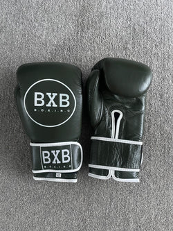 BXB REAL LEATHER BOXING GLOVES - MILITARY GREEN/ WHITE